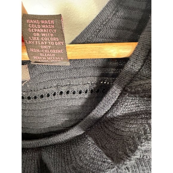 Vintage Y2K Womens Top Black Sleeveless Medium Heather B Ruffled Knit Cotton - Picture 9 of 11